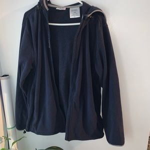 reebok light fleece zip up with logo detail + hood